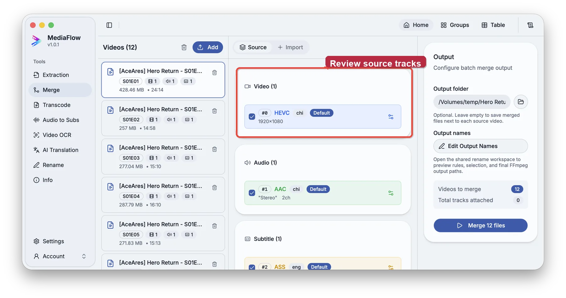 Review source tracks