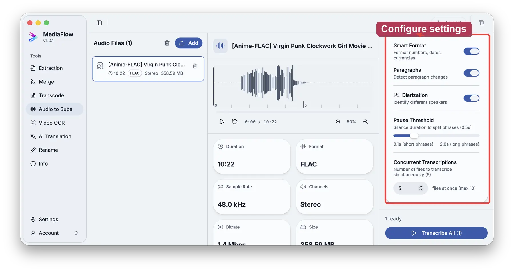 Configure transcription