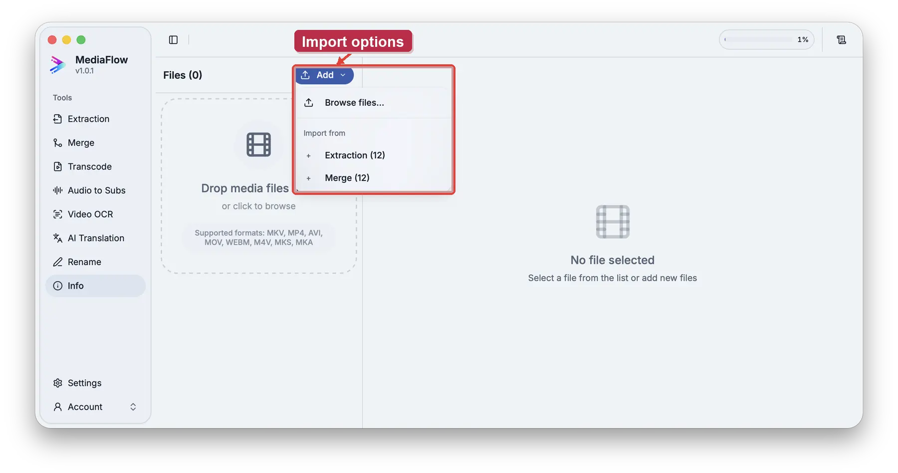 Use import options