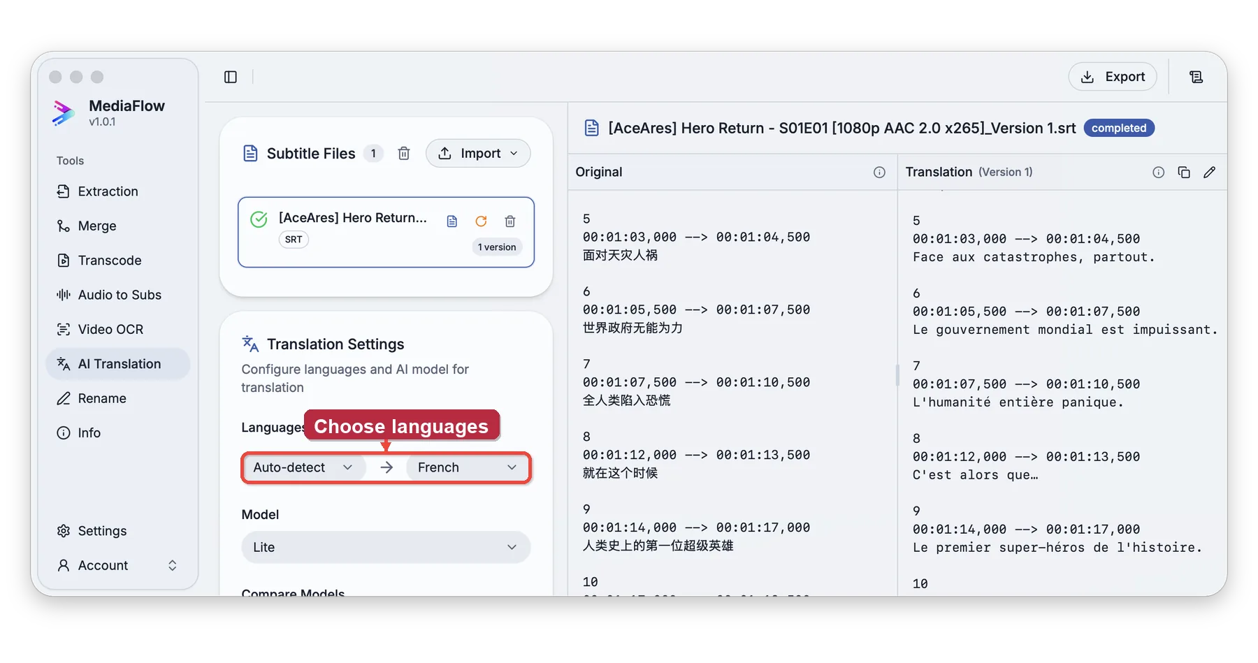 Choose languages