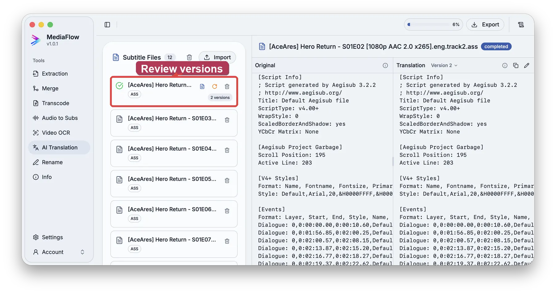 Review versions