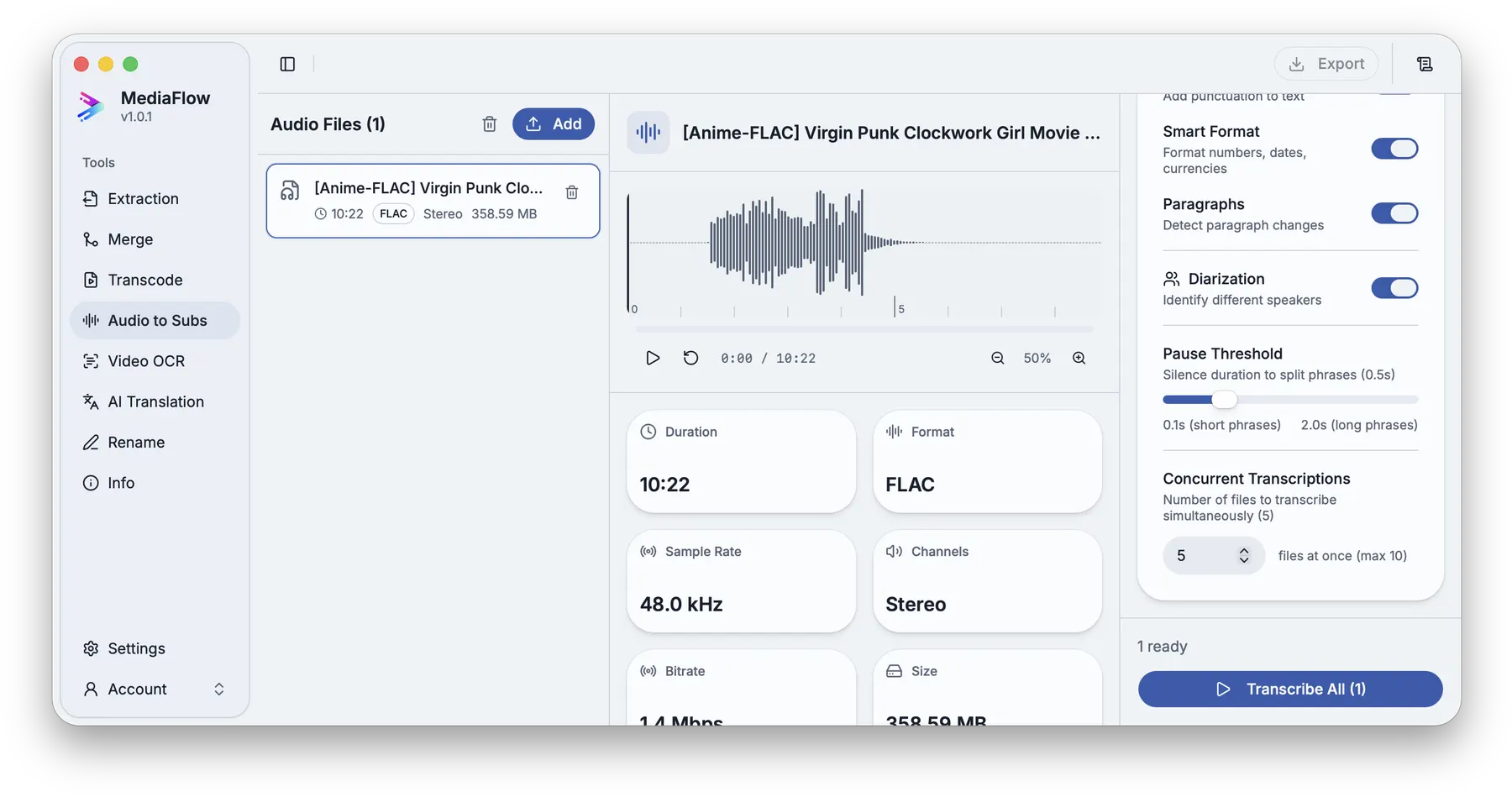 Audio to Subs