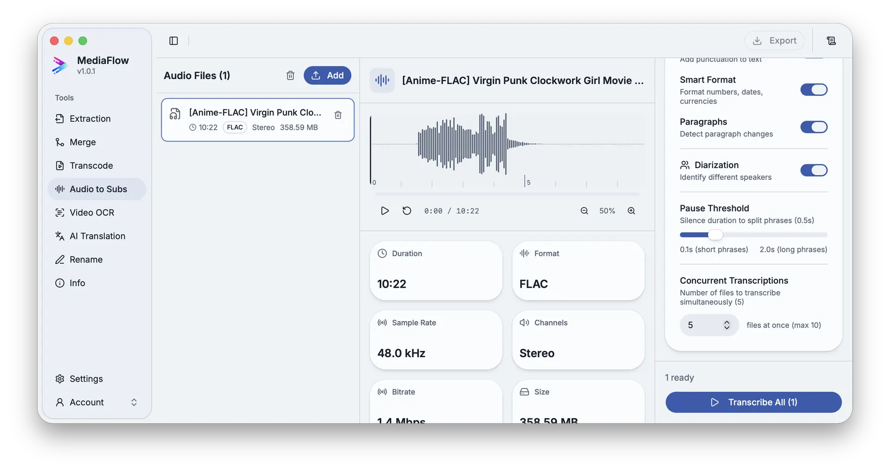 Generate subtitles from audio screenshot